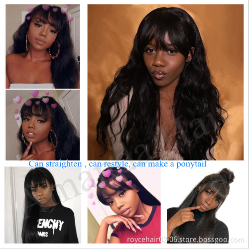 Full Machine Made Natural Color Wig No Lace Brazilian 100% Virgin Cuticle Aligned Remy Human Hair Wigs with Bangs
